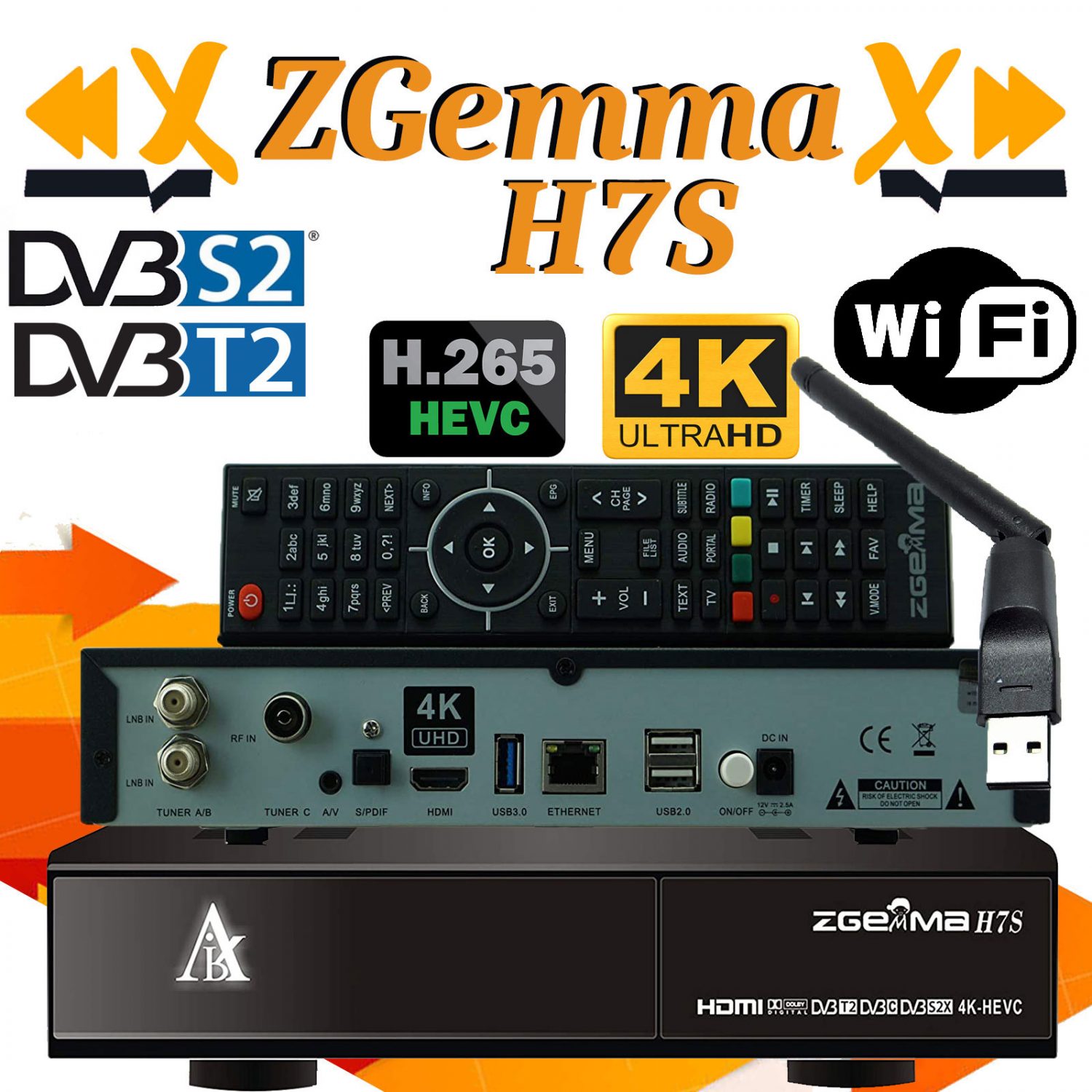 Decoder Zgemma H7S Wi-Fi 4K H265 S2 T2C Triplo Tunner Super Hd 2160P ...