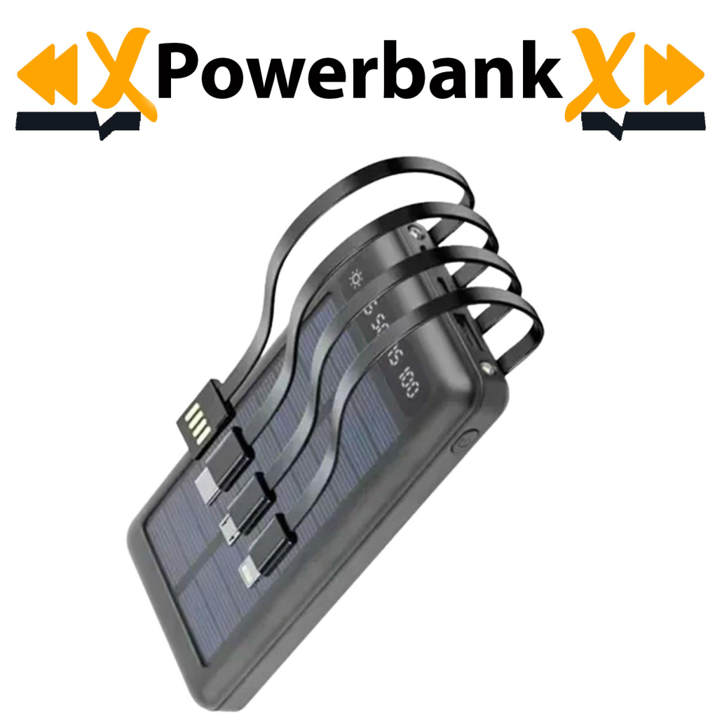 Caricabatteria PowerBank 58000 mAh con Pannello Solare e Cavi Integrati Luce LED cavo USB tipoC iphone display led